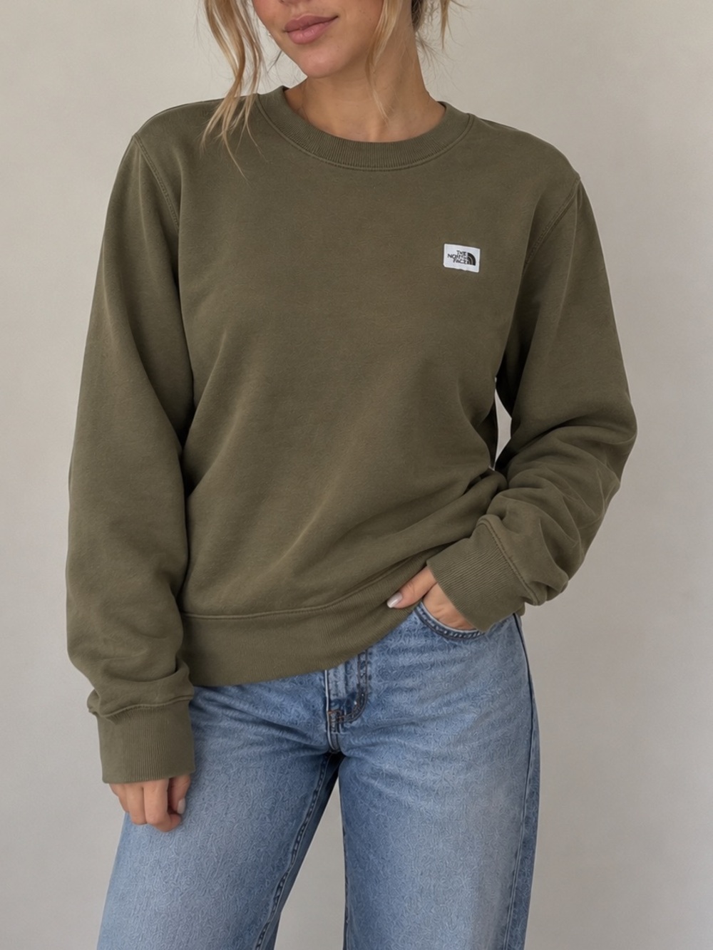 The North Face Olive Green Crewneck Sweatshirt Outdoor Gorpcore Pullover Logo